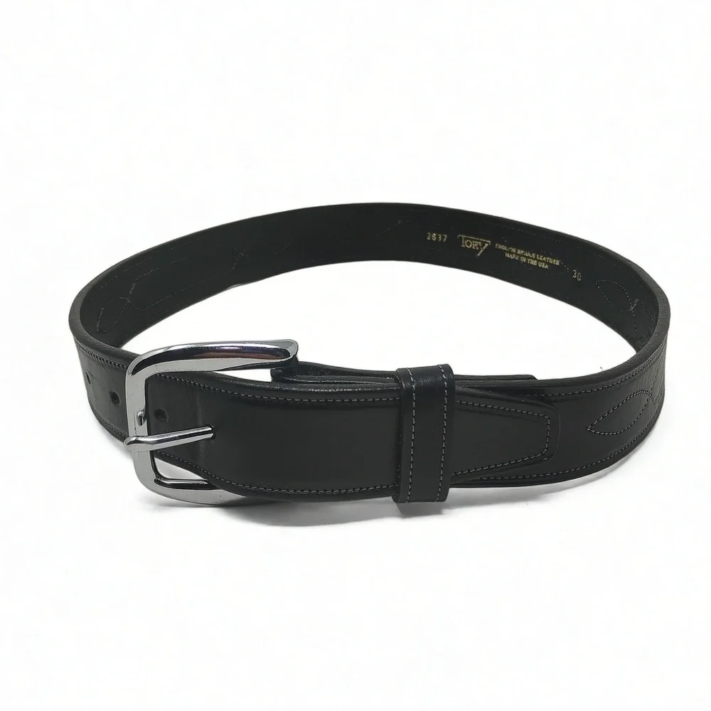 Tory Leather Belt Size 30 Bridle Leather USA Made Western Stitched Brass Buckle